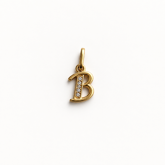 Letter B Pendant Zirconia / 0.75 gr / 1.5 cm / 18K Italian Gold
