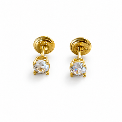 Square Stud Earrings With Stone Medium/ 0.9/ 4mm / Gold 18K