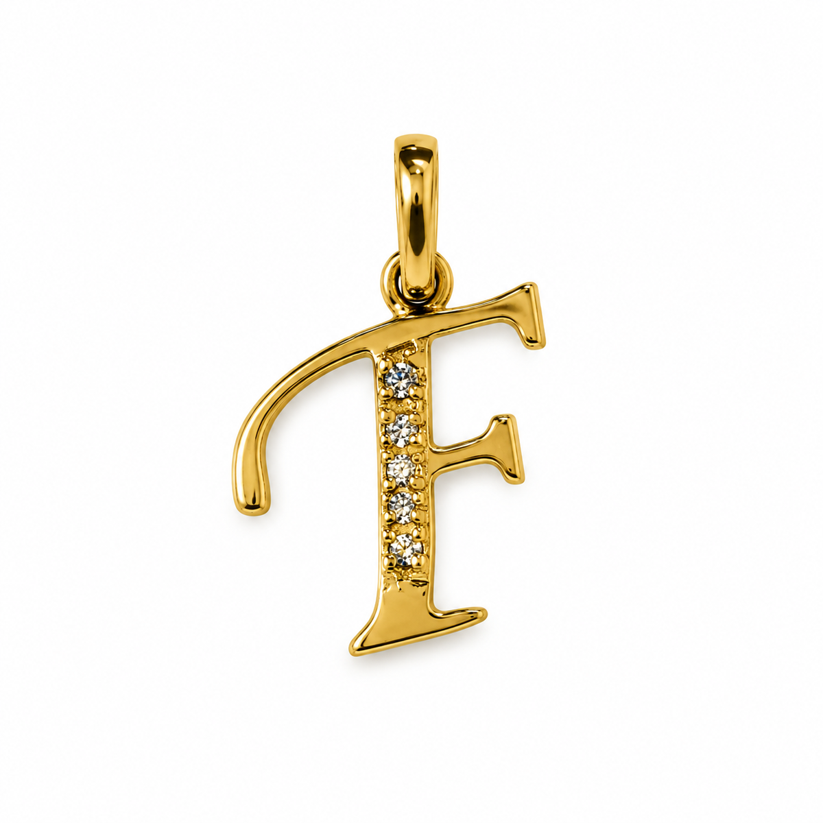 Letter F Pendant Zirconia / 0.71 gr / 1.4 cm / 18K Italian Gold