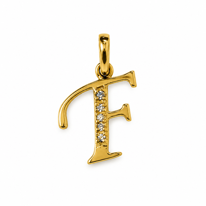 Letter F Pendant Zirconia / 0.71 gr / 1.4 cm / 18K Italian Gold