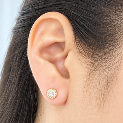 Half Fireball Stud Earrings with Stones/ 1.62 gr / 5mm / 18K Italian Gold