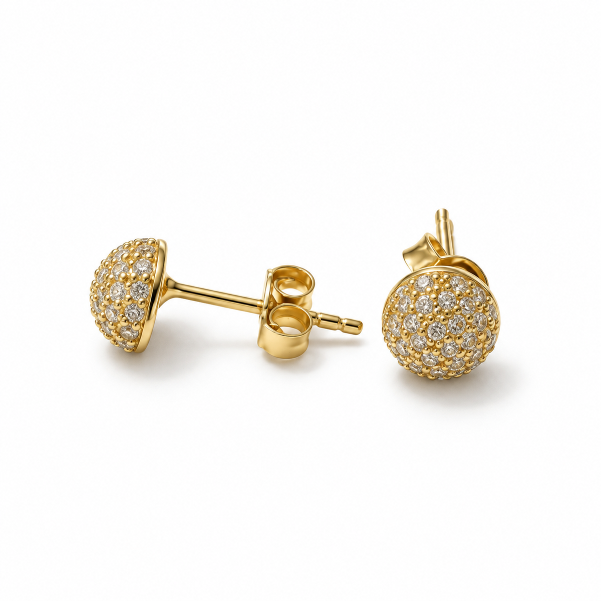 Half Fireball Stud Earrings with Stones/ 1.62 gr / 5mm / 18K Italian Gold