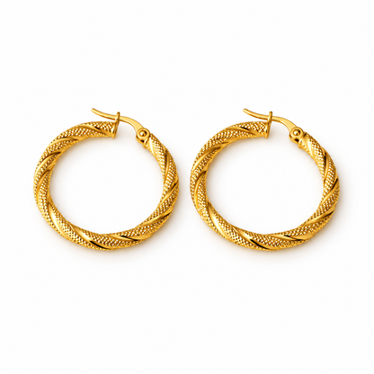 Diamond-Cut Twist Hoops
 / 2.4gr / 3.5 cm / 18k Italian Gold