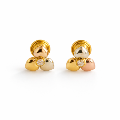 THREE TONE GOLD STUD  EARRINGS / 0.66gr / 5 MM / GOLD 18K