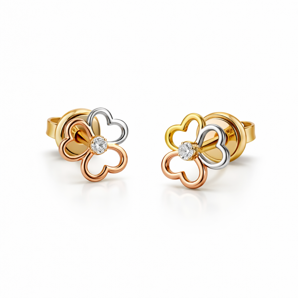 TRI-GOLD THERR   HEARDTS  EARRINGS