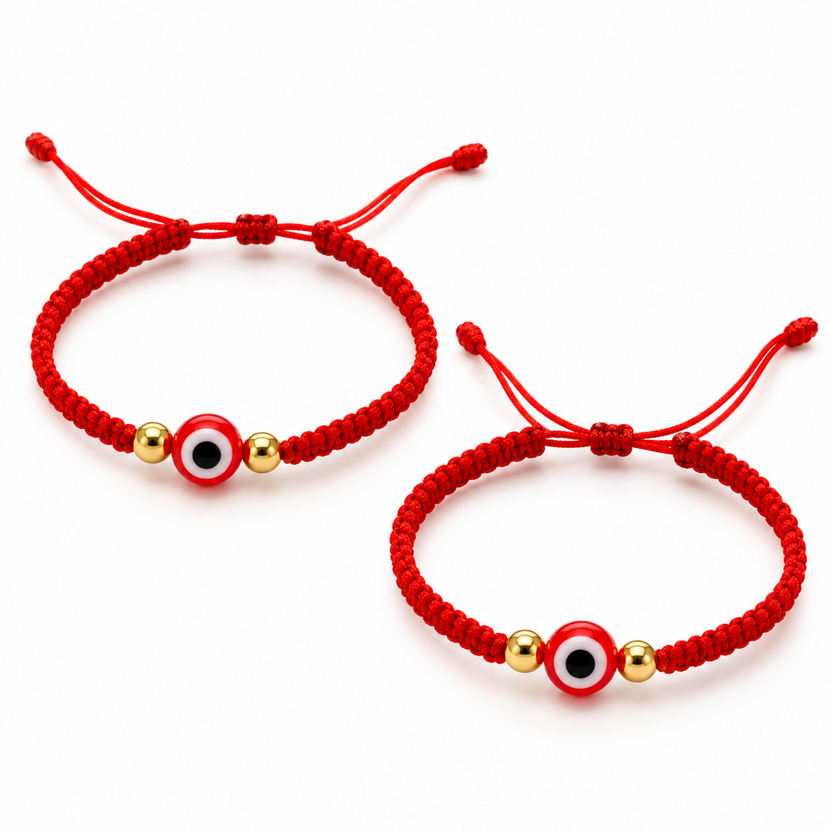 Evil Eye Braided Bracelet Duo with Gold Beads