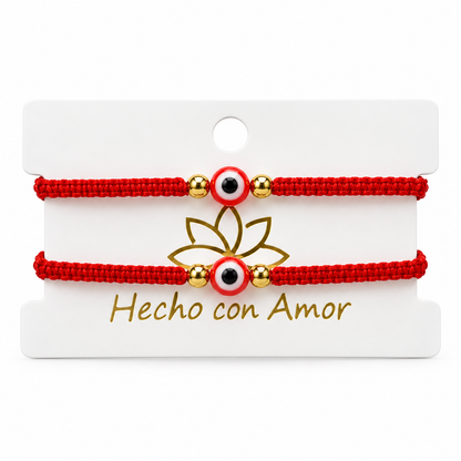 Evil Eye Braided Bracelet Duo with Gold Beads