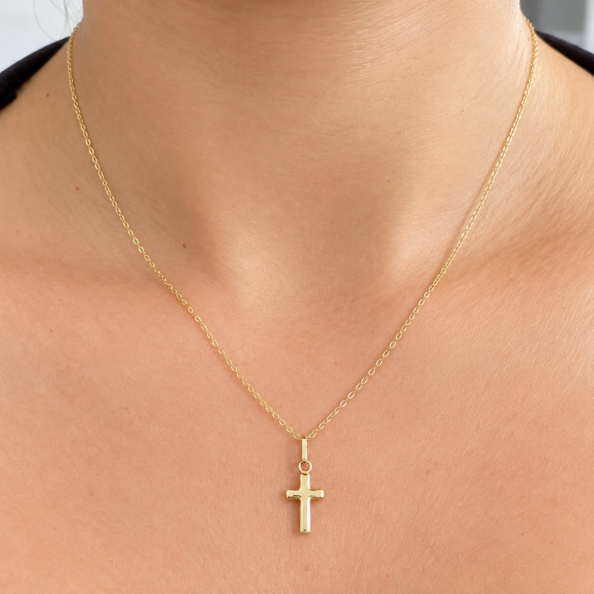 Forzatina Chain with Cross Pendant / 1.46 gr / 45 cm / 1 mm / 18K Italian Gold