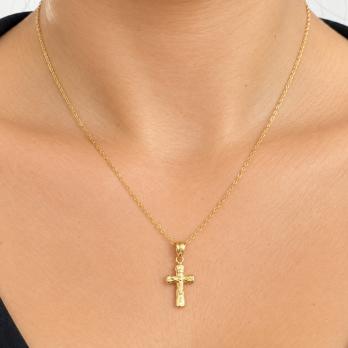 Forzatina Chain with Cross Pendant / 1.73 gr / 50 cm / 1.3 mm / 18K Italian Gold