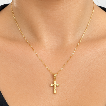 Forzatina Chain with Cross Pendant / 1.73 gr / 50 cm / 1.3 mm / 18K Italian Gold