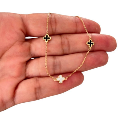 WHITE AND BLACK CLOVER BRACELET