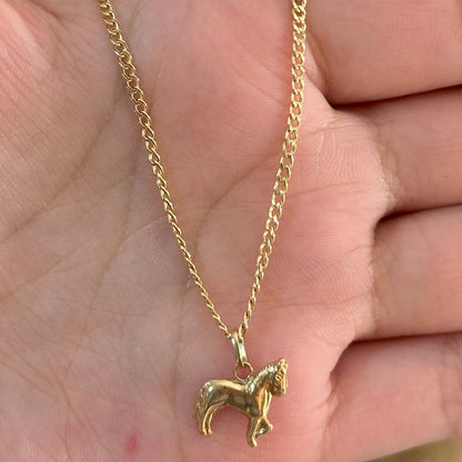 Mini Cubana Chain with Horse Pendant / 2.23 gr / 50 cm / 2 mm / 18K Italian Gold