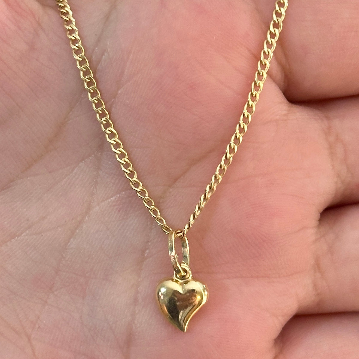 Mini Cubana Chain with Heart Pendant / 2.18 gr / 45 cm / 2 mm / 18K Italian Gold
