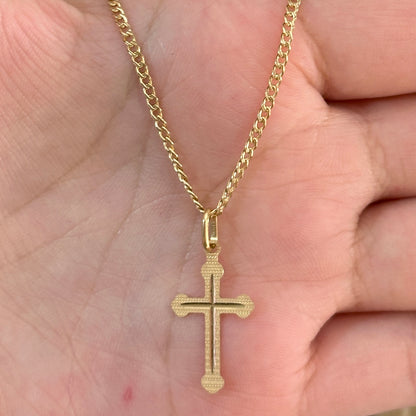 Mini Cubana Chain with with Diamond-Cut Cross Pendant / 2.22 gr / 45 cm / 2 mm / 18K Italian Gold
