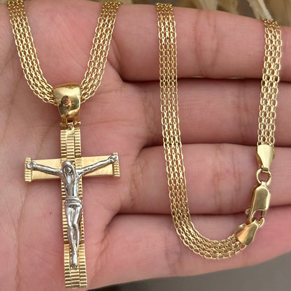 Bismarck Chain with Two-Tone Cross Pendant / 13.8 gr / 60 cm / 4.8 mm / 18K Italian Gold