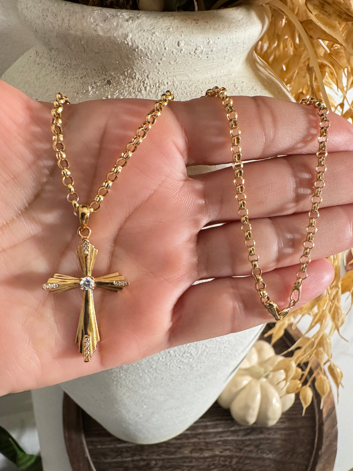 Roll On Chain With Pendant Cross/ 6.40gr / 50 cm / 3 mm / 18K Italian Gold