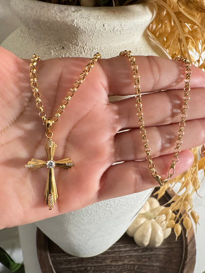 Roll On Chain With Pendant Cross/ 6.40gr / 50 cm / 3 mm / 18K Italian Gold