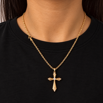 Roll On Chain With Pendant Cross/ 6.40gr / 50 cm / 3 mm / 18K Italian Gold