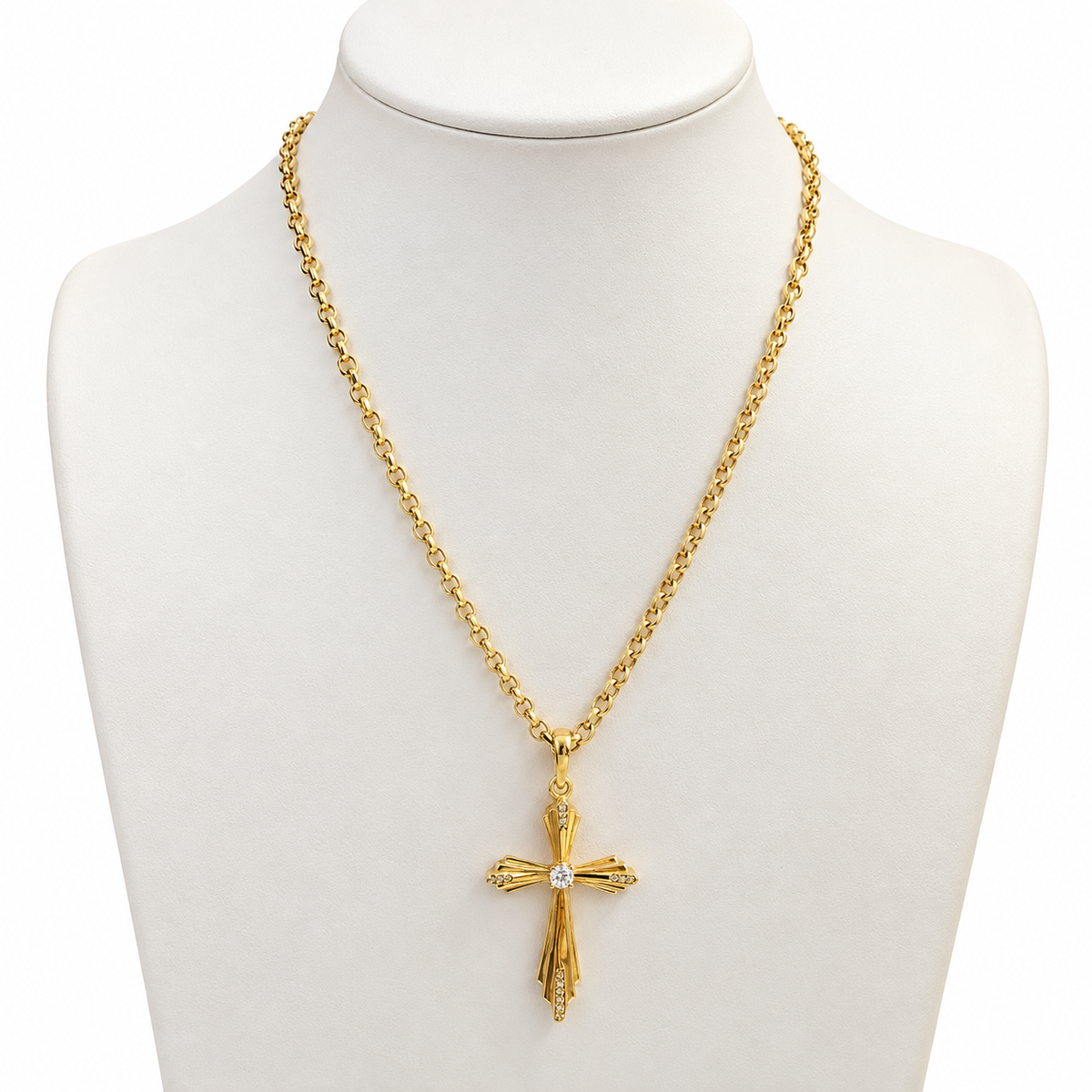 Roll On Chain With Pendant Cross/ 6.40gr / 50 cm / 3 mm / 18K Italian Gold