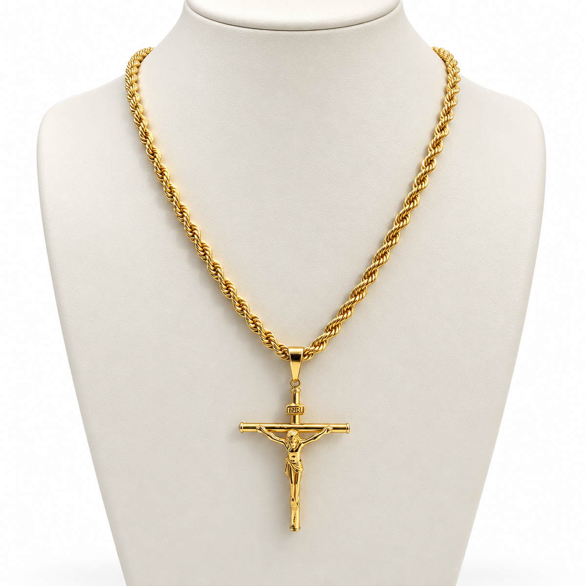 Rope Chain With Cross Pendant/ 14.02g/ 60cm/ 4mm/ 18K Italian Gold
