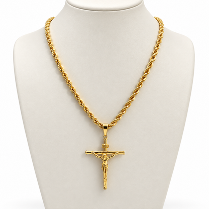 Rope Chain With Cross Pendant/ 14.02g/ 60cm/ 4mm/ 18K Italian Gold