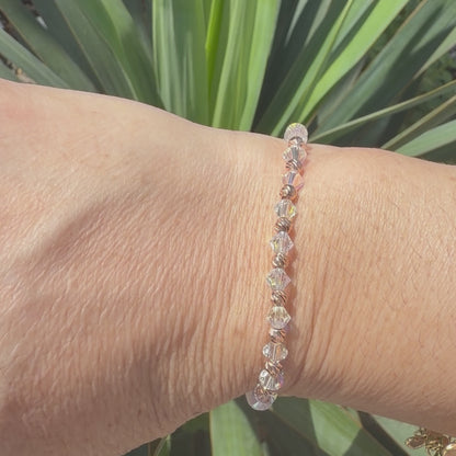 ELASTIC WHITE SWAROVSKI BRACELET WITH ROSE GOLD BEAD