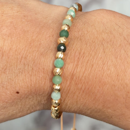 Pulsera con Esmeralda Muralla y Cuentas de Oro/ 3, 4, 5mm