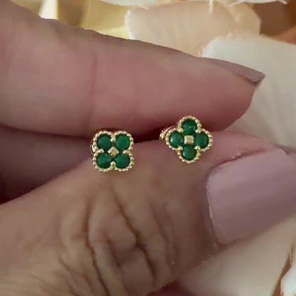 Green Stone Clover Stud Earrings 1.16 gr / 5 mm / 18K