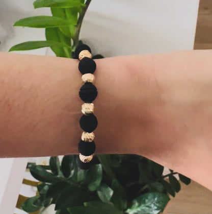 Black Macramé Bracelet with Textured and Matte 18K Gold Beads