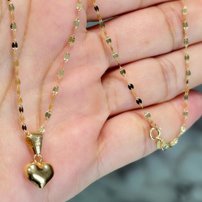 Flower Mirror Chain With Heart Pendant/ 1.6g/ 45cm
