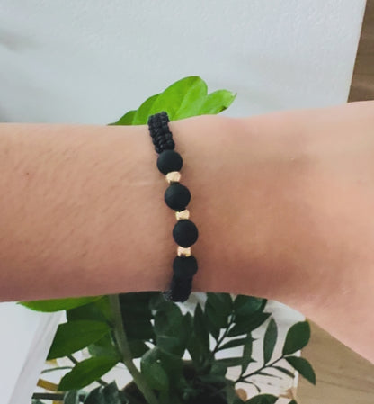 Black Macramé Bracelet with Smooth Gold Beads