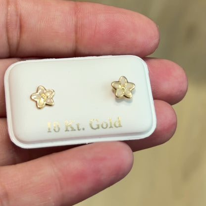 FLOWER  WHITE  EARRINGS / 3 MM / 18K ITALIAN GOLD