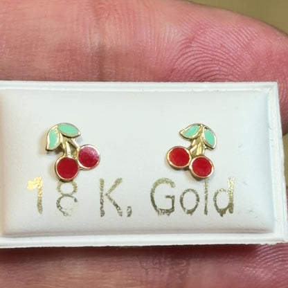 PENDIENTES DE BOTÓN DE CEREZA / 4mm/ ORO ITALIANO 18K