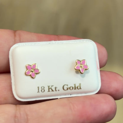 FLOWER PINK EARRINGS / 5 MM /18K ITALIAN GOLD