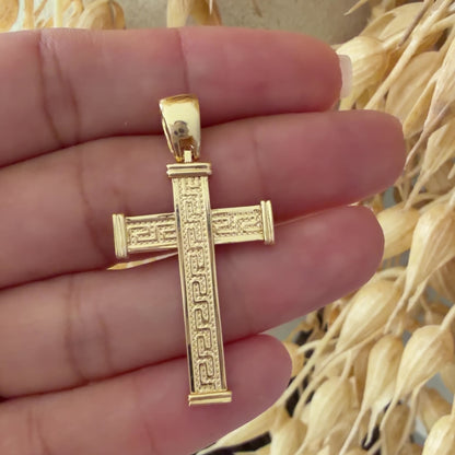Greek Key Cross Pendant / 3.27gr / 4.2cm / 18K Italian Gold