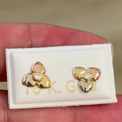 THREE TONE GOLD STUD  EARRINGS / 0.66gr / 5 MM / GOLD 18K