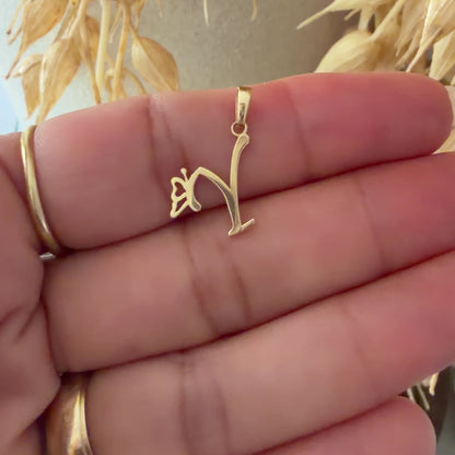 Initial Y Butterfly Pendant/ 0.74gr / 2cm / 18K Italian Gold