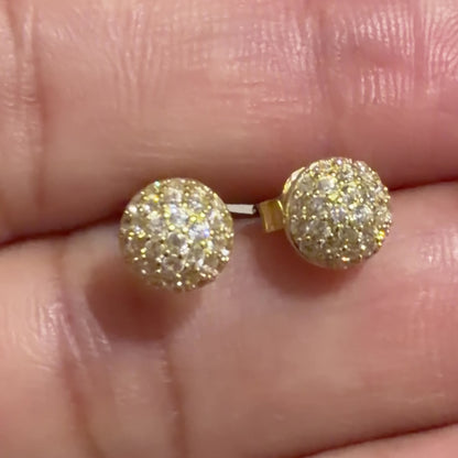 Half Fireball Stud Earrings with Stones/ 1.62 gr / 5mm / 18K Italian Gold