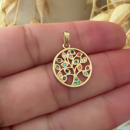Multicolor Tree of Life Pendant/1.93gr / 2cm / 18K Italian Gold