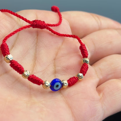 Baby Macramé Evil Eye Bracelet with 18K Gold Beads 4mm