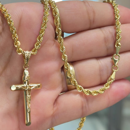 Cadena de cuerda con colgante / 8,6g / 60cm / 4mm / Oro italiano de 18K