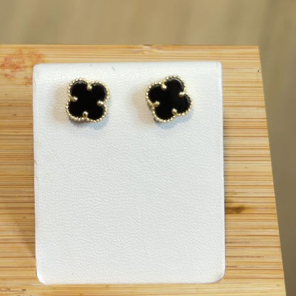 CLOVER  STONE EARRINGS / 1.68gr / 6 MM / GOLD 18K