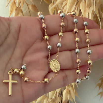Three-Tone Gold Rosary / 9.55 g/ 60 cm/ 5 mm/ 18K Italian Gold