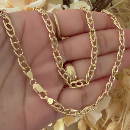 Tiger Eye Link Chain/ 13.45g/ 60cm/ 5mm/ 18K Italian Gold