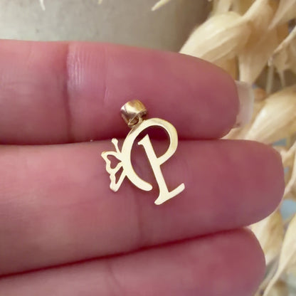 Initial P Butterfly Pendant/ 0.83gr / 1.8cm / 18K Italian Gold