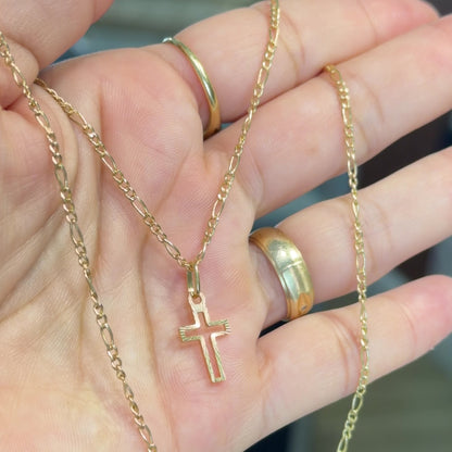 FIGARO CHAIN WITH CROSS PENDANT/ 2.1g/ 45cm / 2mm/ 18k ITALIAN GOLD