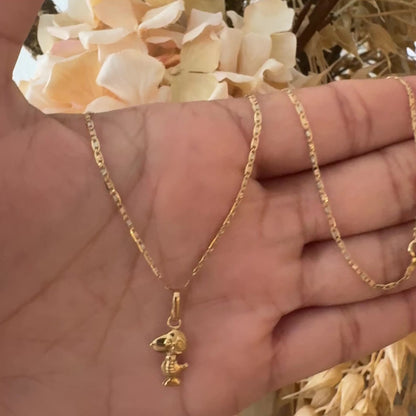 Flat Chain With Snoopy Pendants / 1.90 gr / 50 cm / 1 mm / Pendant 0.44 gr / 2 cm / 18K Italian Gold