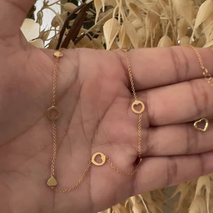 Open Heart Necklace and Earrings Set  / Chain 2.51 gr / 42 cm / Earrings 0.85 gr / 18K Italian Gold