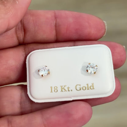 Pendientes con Piedra Central/ 0.7g/ 4mm/ Oro Italiano de 18K
