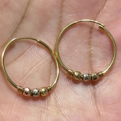 Tri-Color Gold Bead Earrings / 1.30 gr / 1.5 cm / 18k Italian Gold